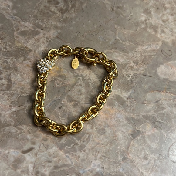 Joan Rivers goldtone rhinestone heart café bracelet large link - Picture 3 of 4